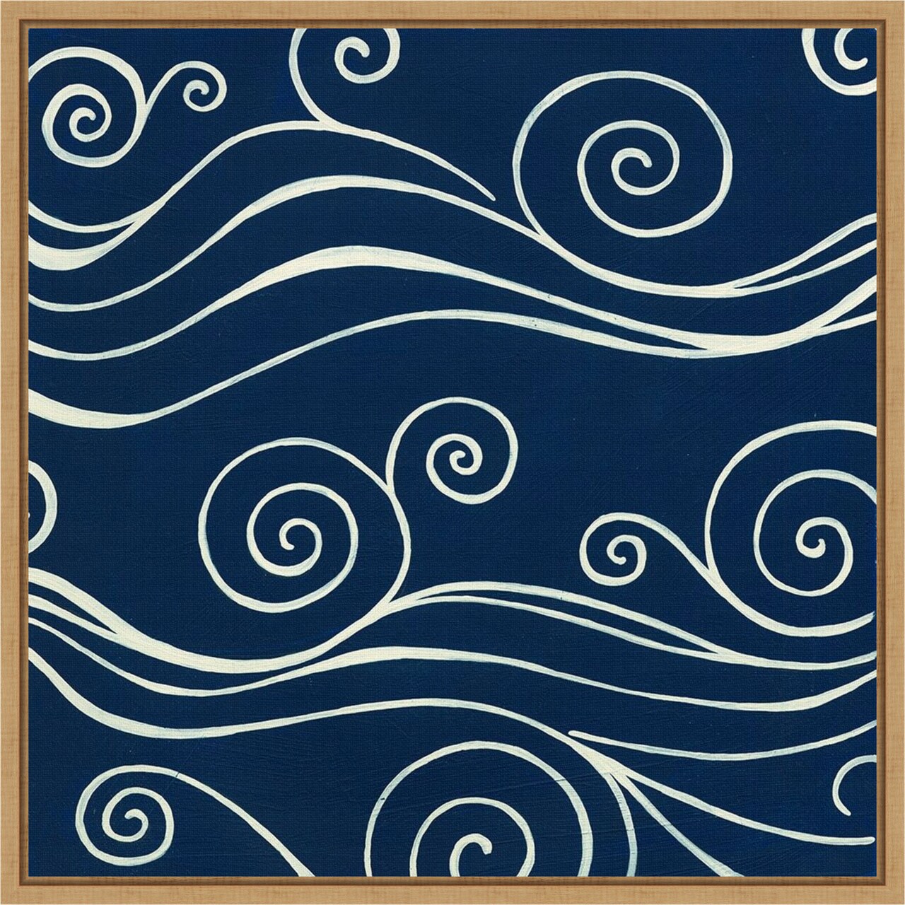 Ocean Wave Motifs III by June Erica Vess 16-in. W x 16-in. H. Canvas Wall Art Print Framed in Natural